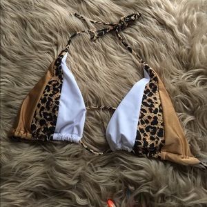 Colorblock cheetah print bikini top